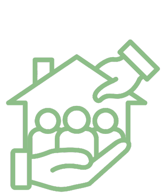 main tenant une maison avec des gens dedans